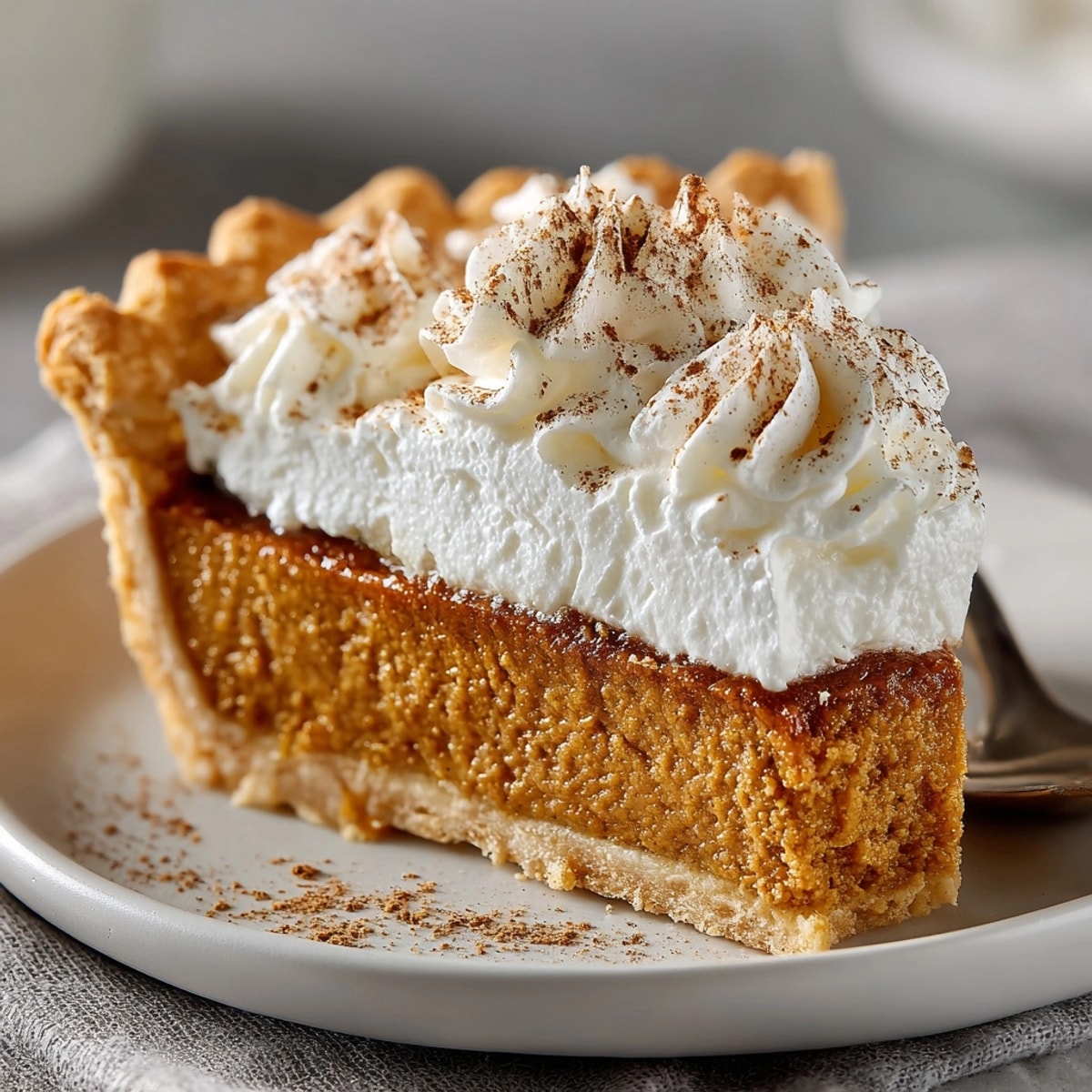 Golden Vegan Pumpkin Pie with Coconut Milk, glistening spices and smooth filling awaits slicing.