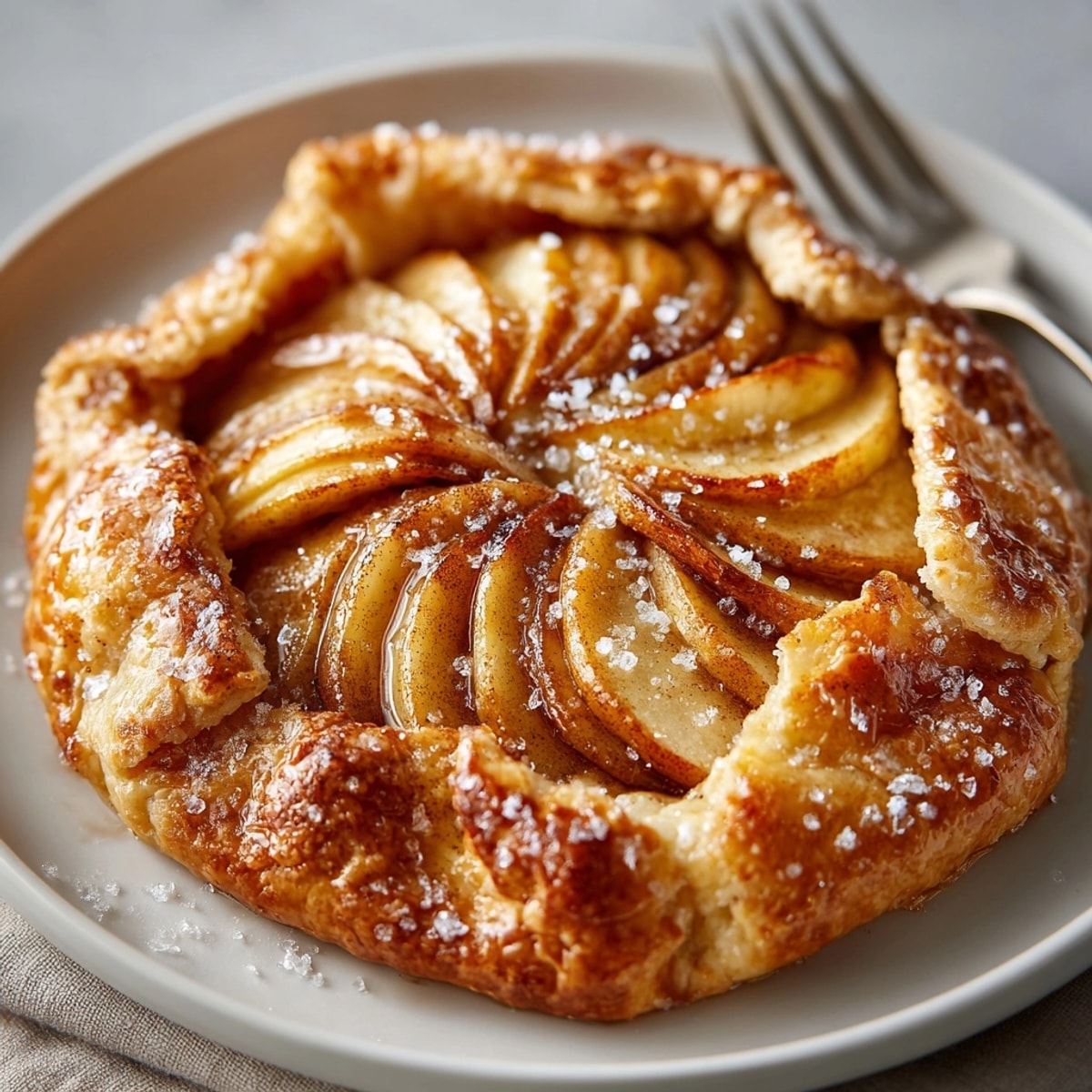 Golden Cinnamon Apple Galette, edges browned and bubbling, ready for a scoop of vanilla.