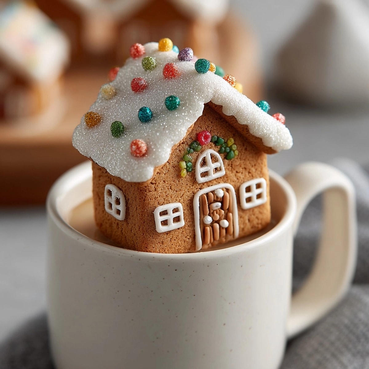 Detailed gingerbread house mug toppers: Tiny, fragrant holiday houses ready to perch.