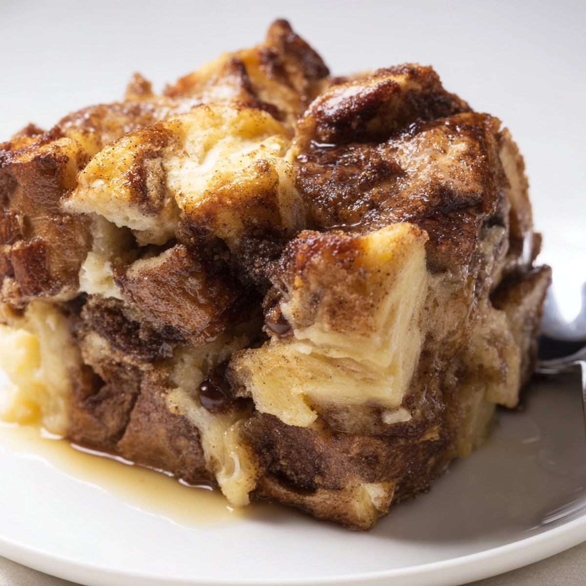 Golden Cinnamon Vanilla Bread Pudding, steaming and fragrant; a delicious homemade dessert.