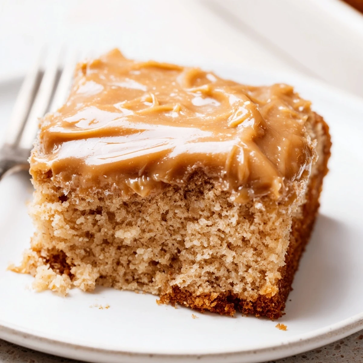 Served warm, decadent caramel banana root beer sheet cake drizzled with frosting.