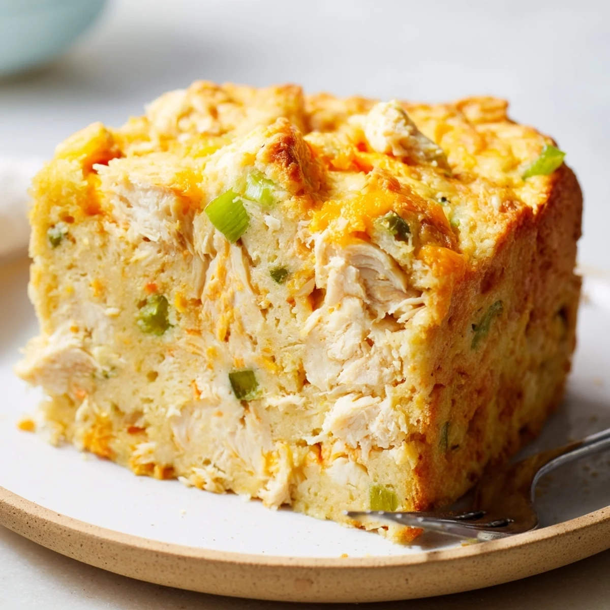 Savory Buffalo Chicken Spiced Muffin Loaf served warm, garnished with fresh herbs.  