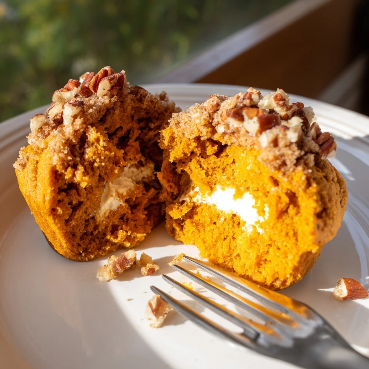 Moist pumpkin cream cheese muffins with a warm, spiced aroma perfect for fall.