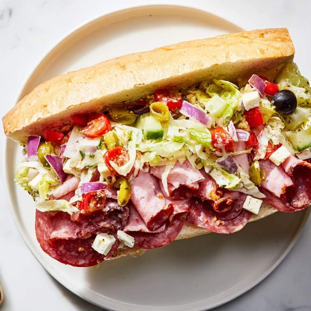 Colorful Flavor Mash-Up Sandwiches bursting with Italian meats and crisp veggies.  