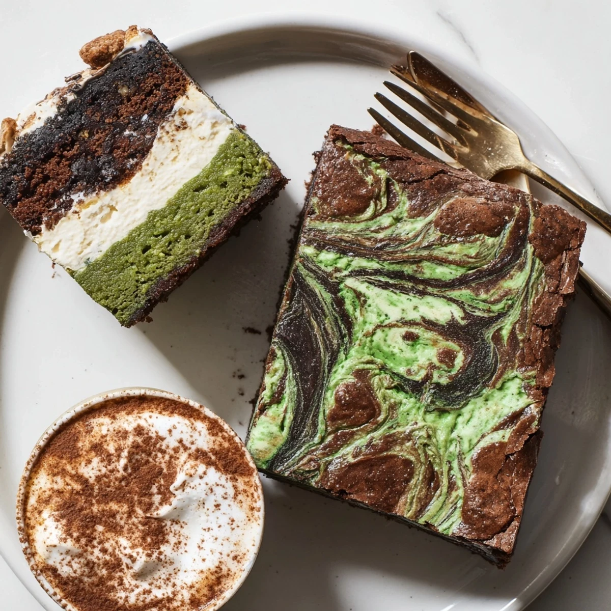 Rich, fudgy matcha-miso brownies with a marbled miso swirl aesthetic.  