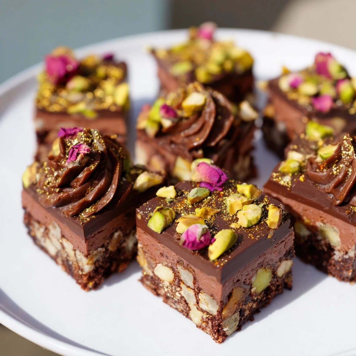 Indulgent Chocolate Bar Inspired Creations featuring creamy chocolate and a pistachio crunch layer.