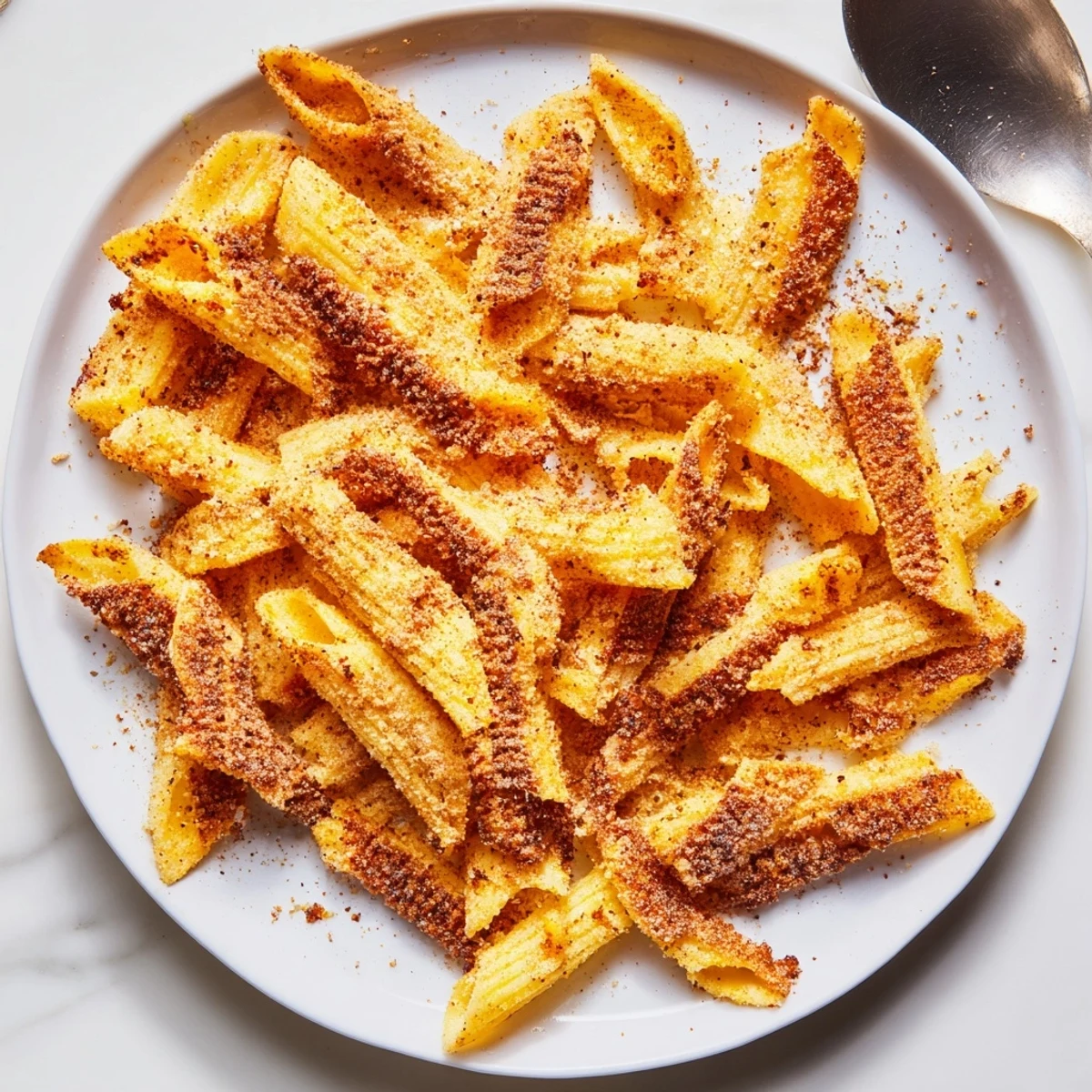 crispy pasta chips seasoned variety served with creamy dip for a tasty snack