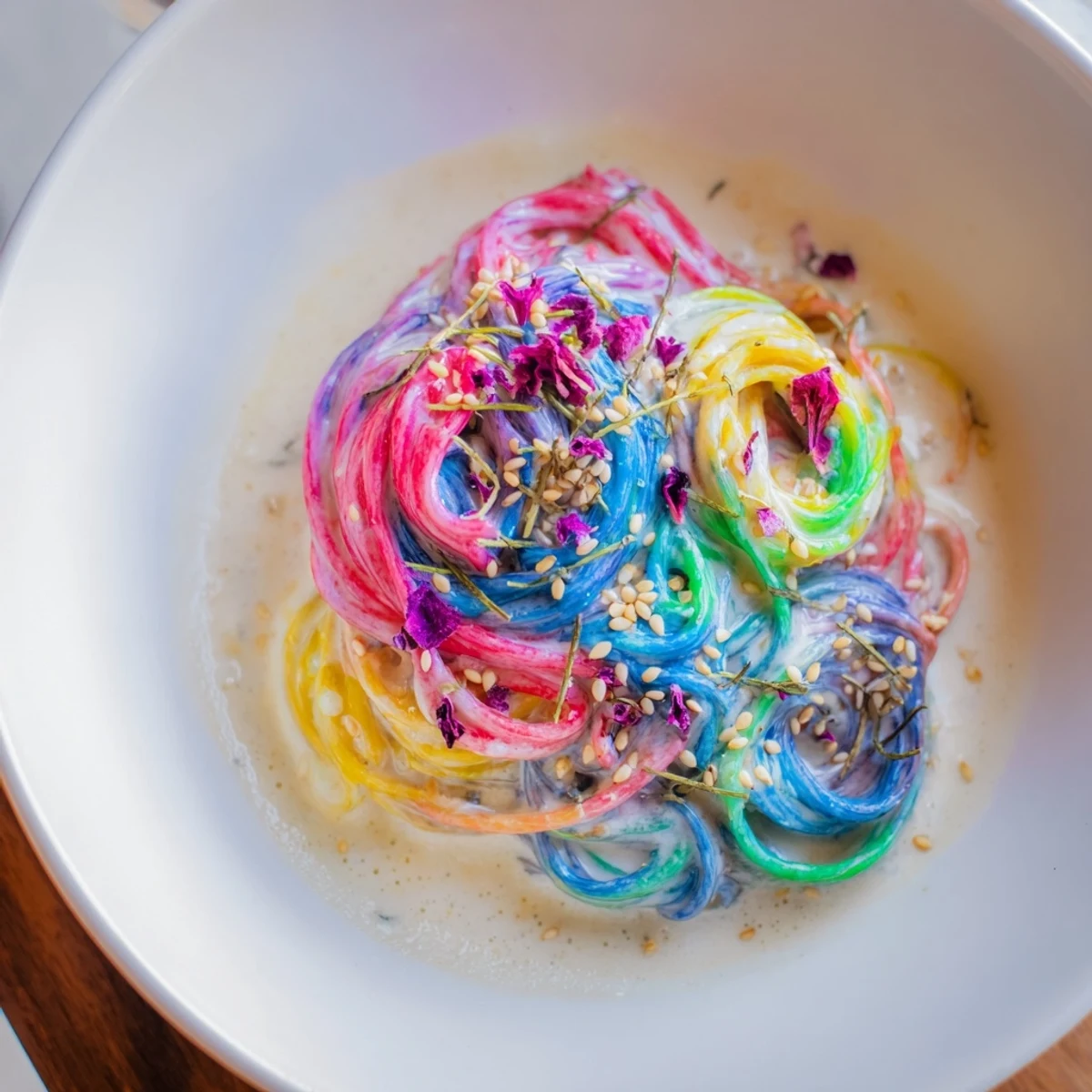 Lively Neon Noodle Cloud bursting with colors, perfect for fun, memorable meals.