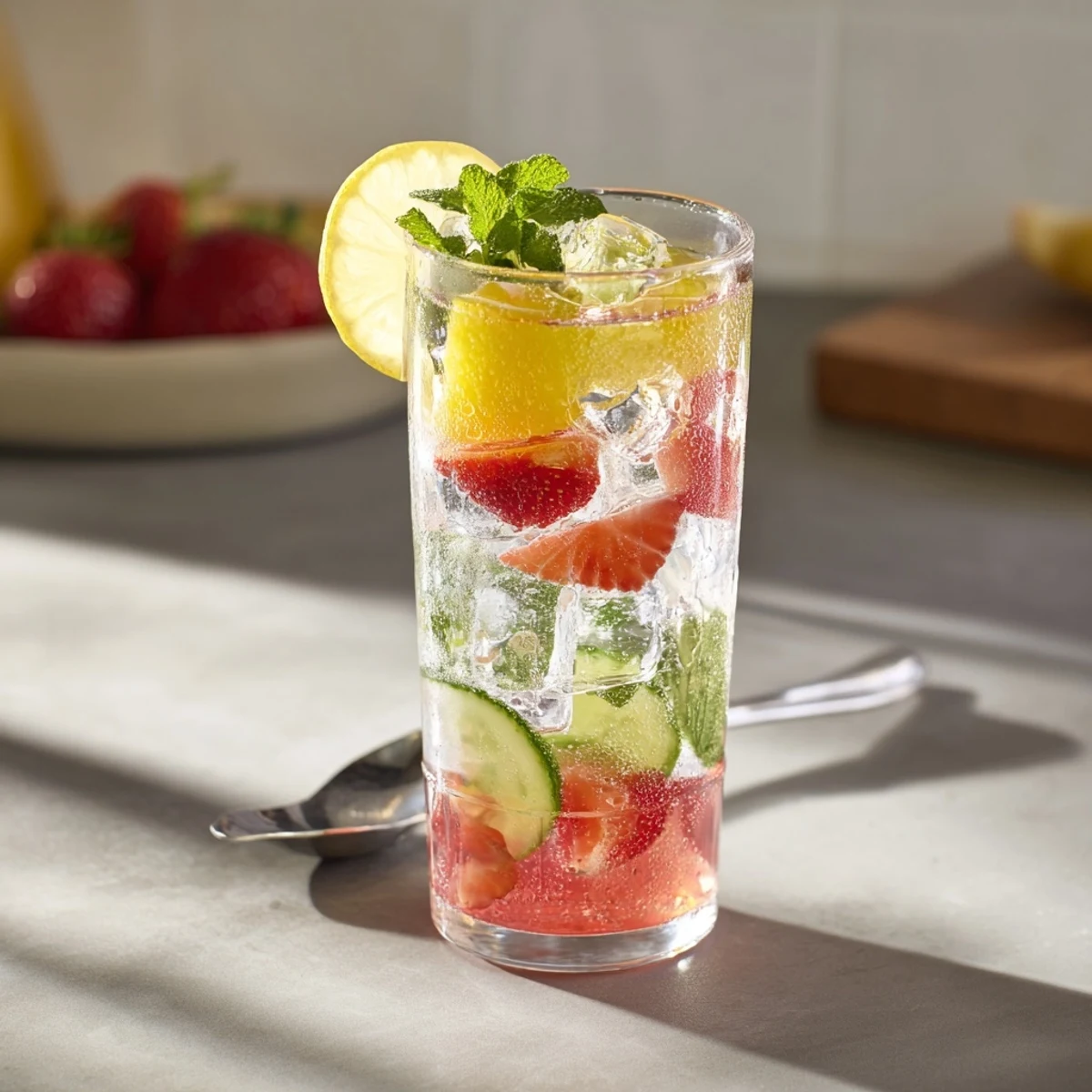 Deliciously vibrant mocktails featuring flavored syrups, ice, and fresh lemon slices.