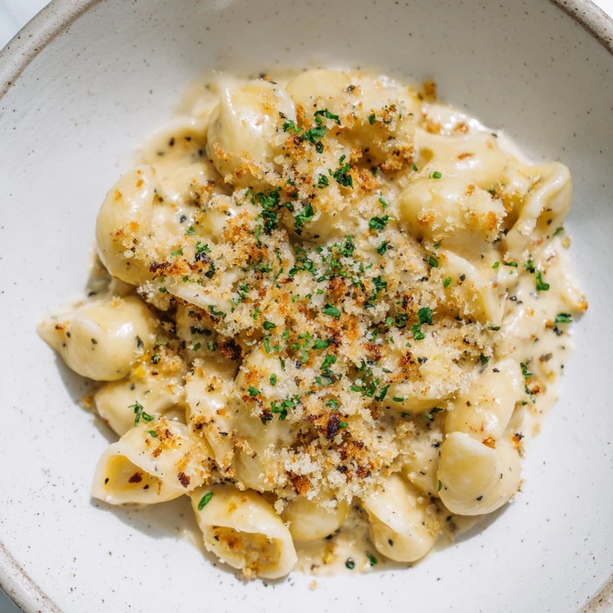 Rich and creamy Truffle Macaroni & Cheese, garnished and awaiting its taste test in a baking dish.