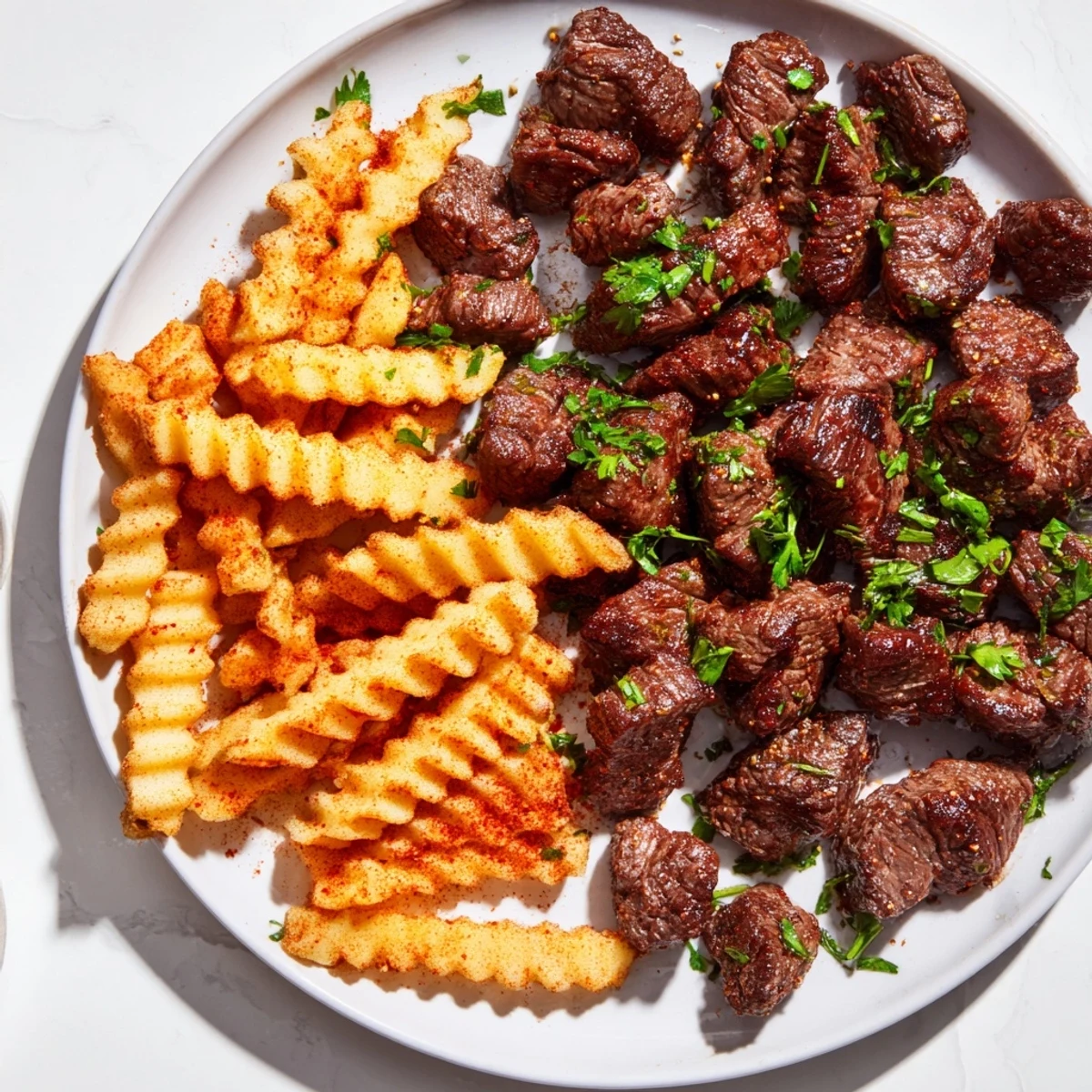 Sizzling Blackened Cajun Steak Bites with golden, crispy fries, a flavorful, shareable meal.