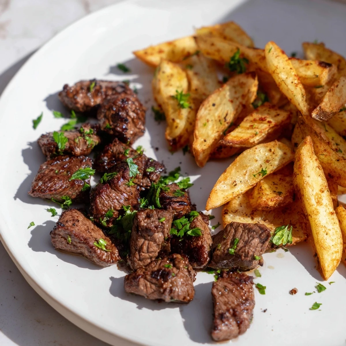 Perfectly seared Blackened Cajun Steak Bites with fries, seasoned to perfection and ready to enjoy.
