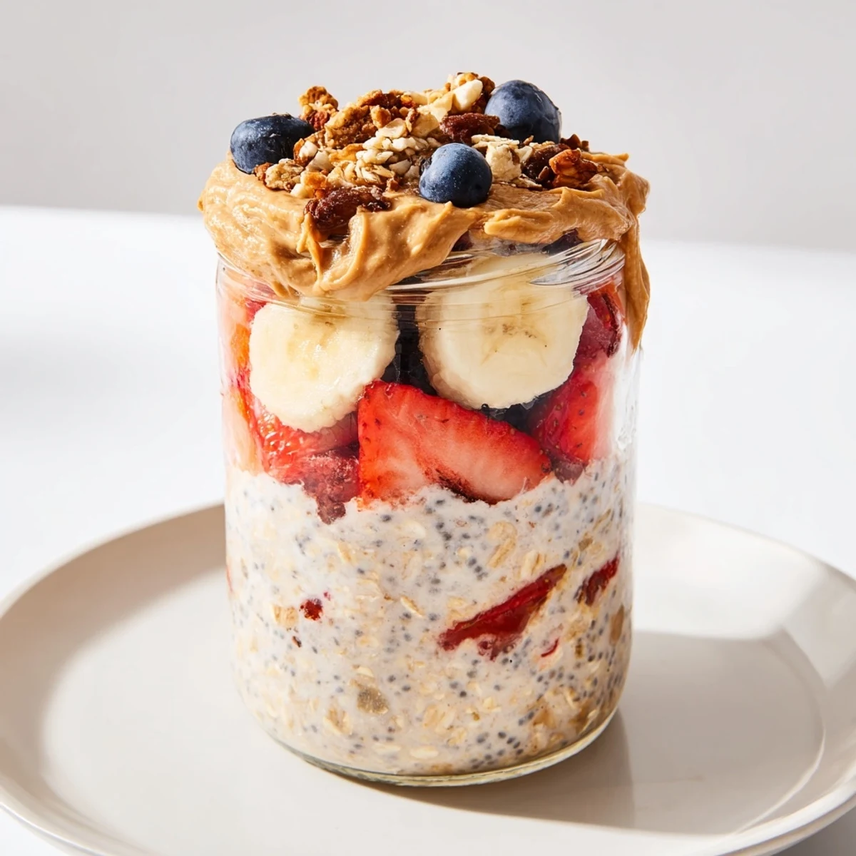 A close-up shot of delicious Overnight Oats jars, ready for a healthy and easy breakfast.