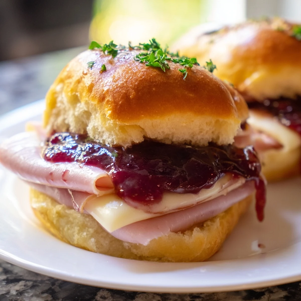 Golden-brown Cherry-Glazed Ham and Cheese Slider Mashup, warm and melty, perfect for a game day spread.