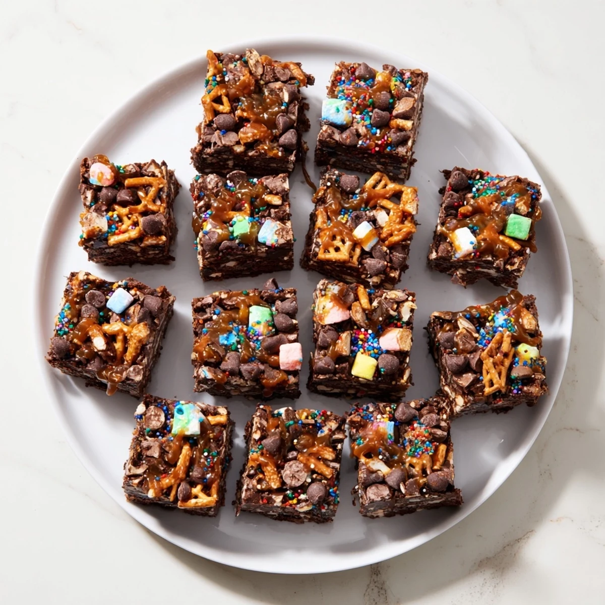Fudgy Chaos Chocolate Cake Bites topped with colorful sprinkles for a festive dessert.