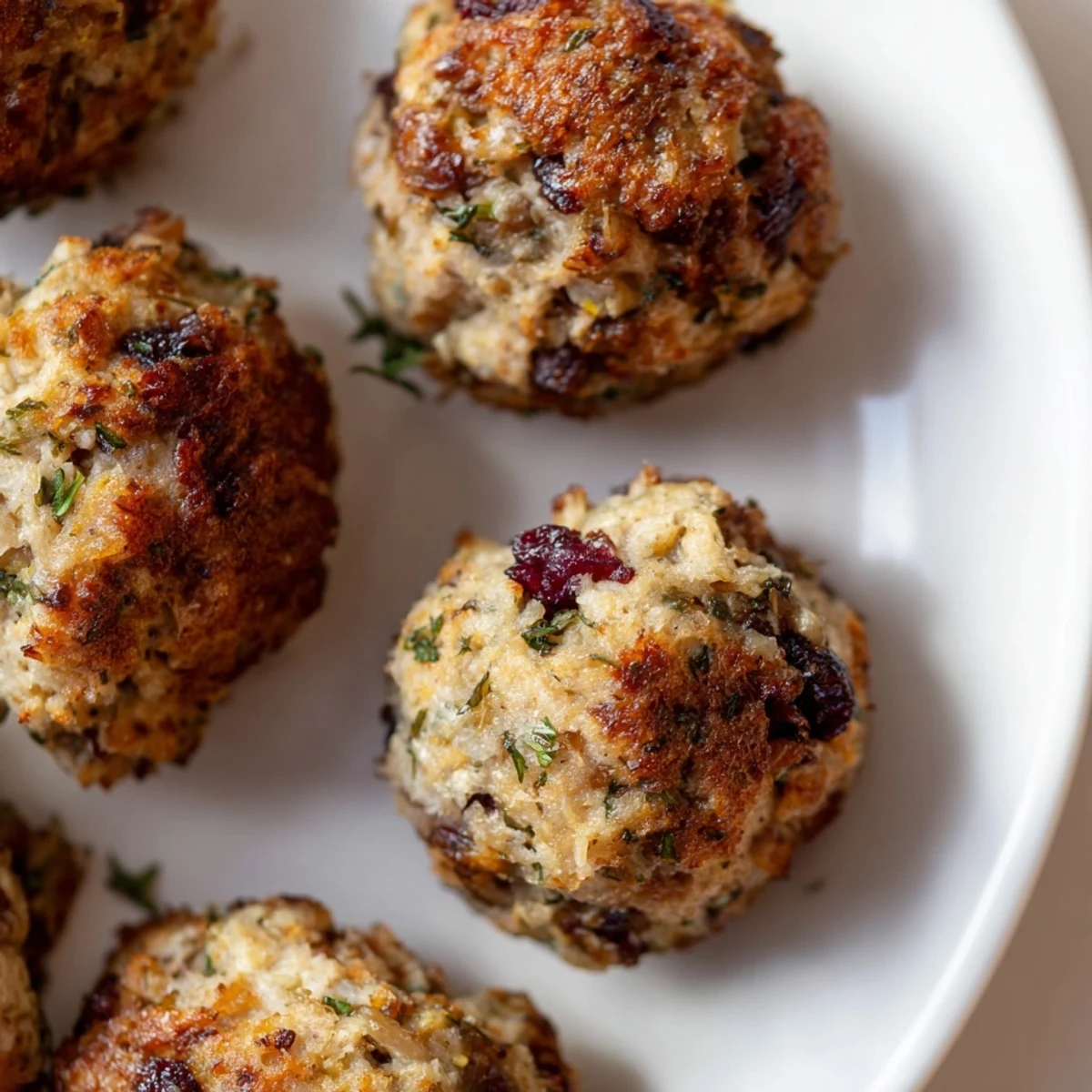 Golden-brown Quick Christmas Stuffing Balls, crispy on the outside, ready for your festive feast.
