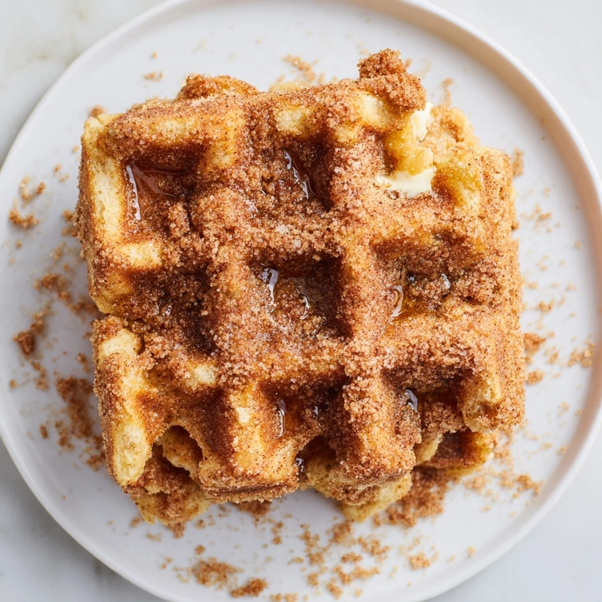 Warm, buttery Express Cinnamon Sugar Churro Waffles, perfect for a quick and sweet breakfast treat.