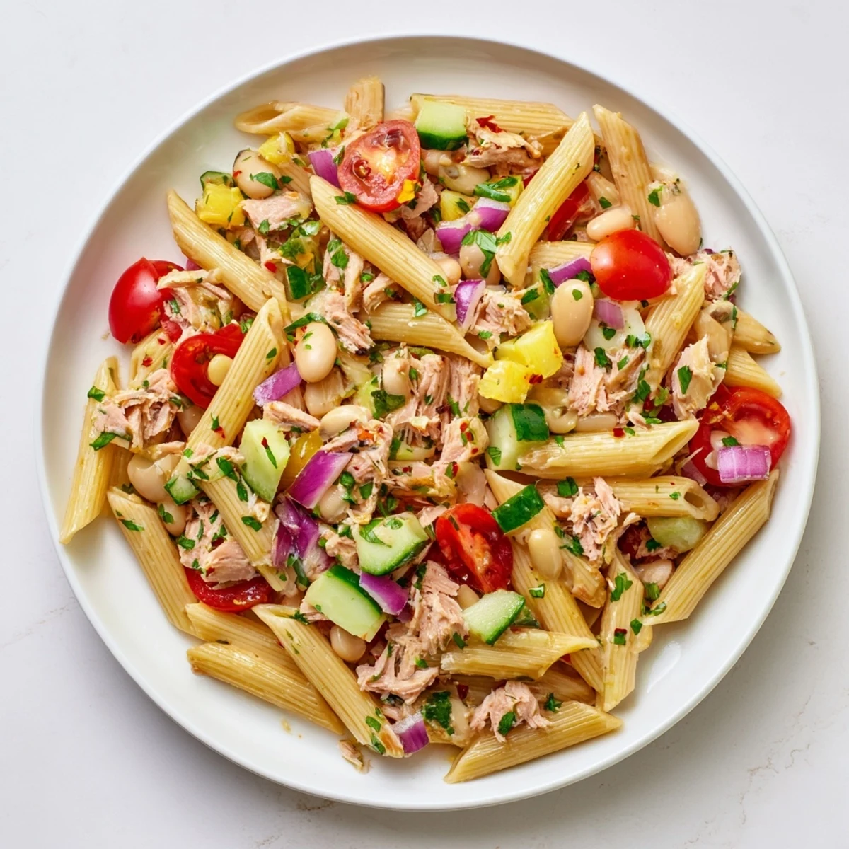 Earthy white beans and spicy tuna mingle beautifully in this delicious Spicy Tuna and White Bean Pasta Salad.