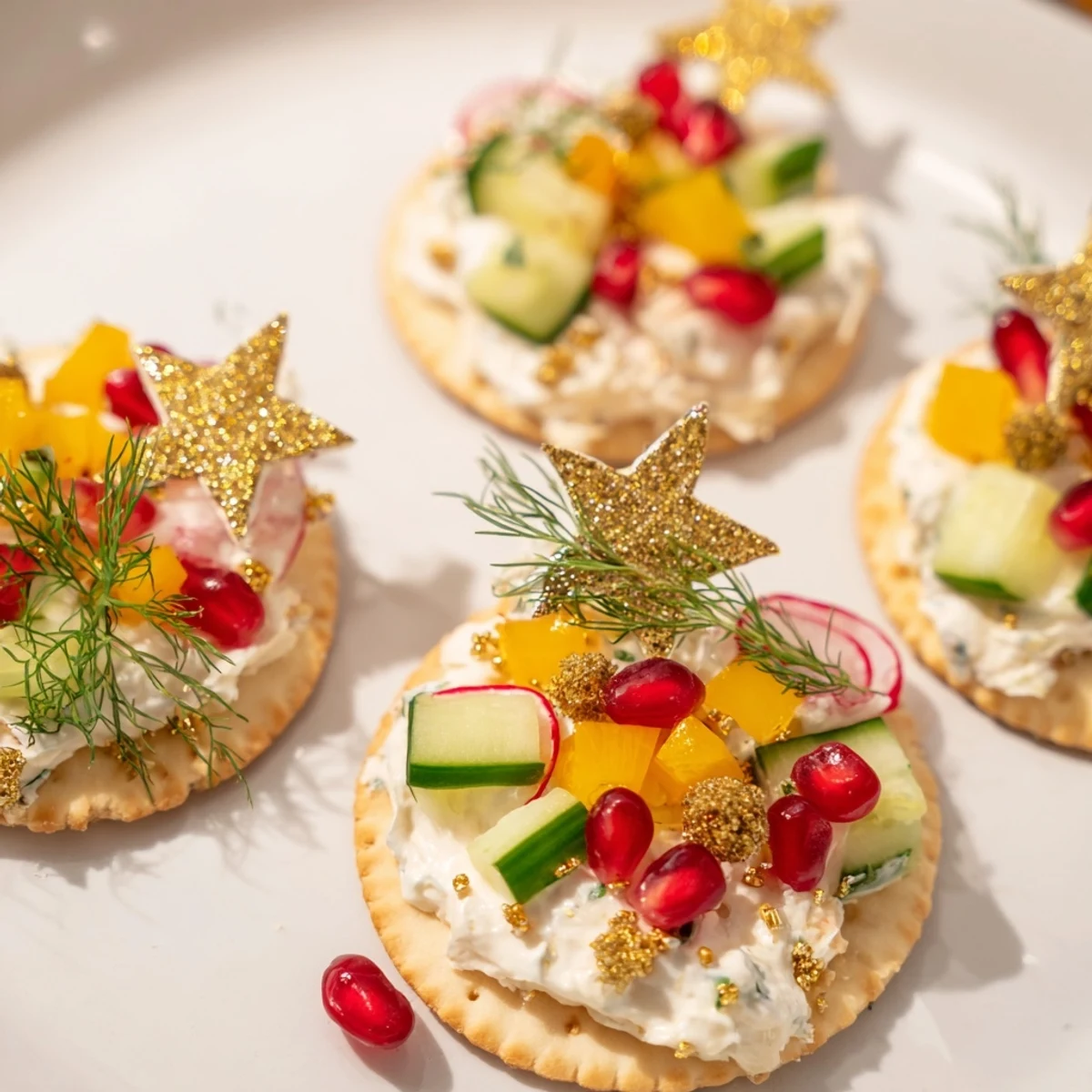 Picture this: Creamy Ornament Shaped Cracker Toppings with various ingredients, ready to be enjoyed.