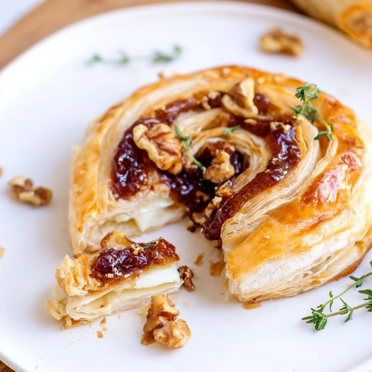 Golden, baked Baked Brie with fig jam, oozing beautifully; perfect for entertaining guests.
