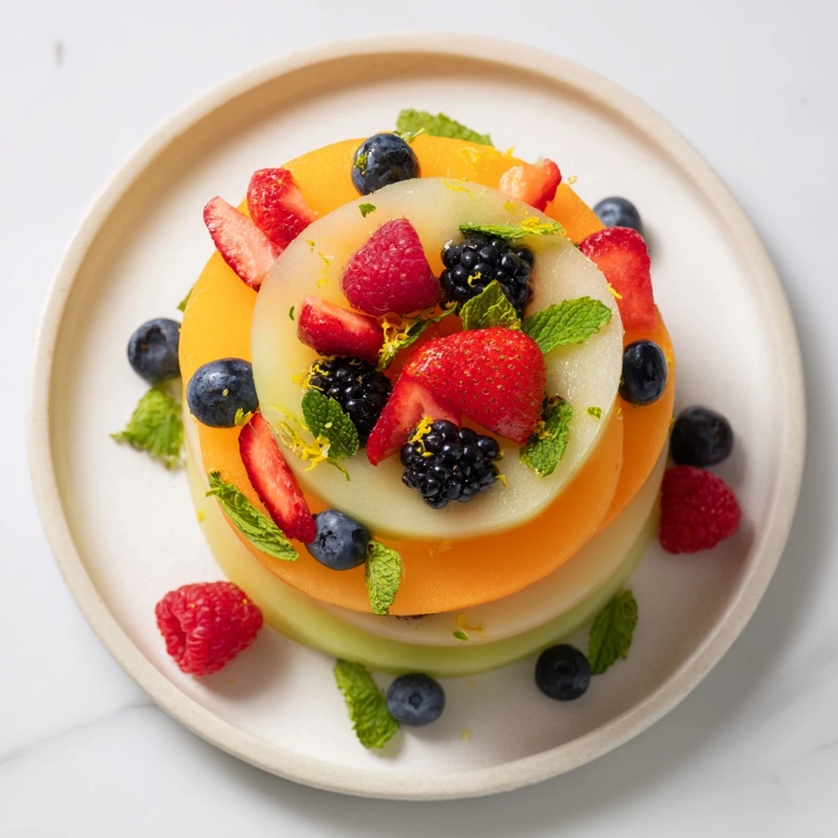 This easy fruit platter showcases a colorful arrangement of fresh melon and mixed berries ideal for sharing.