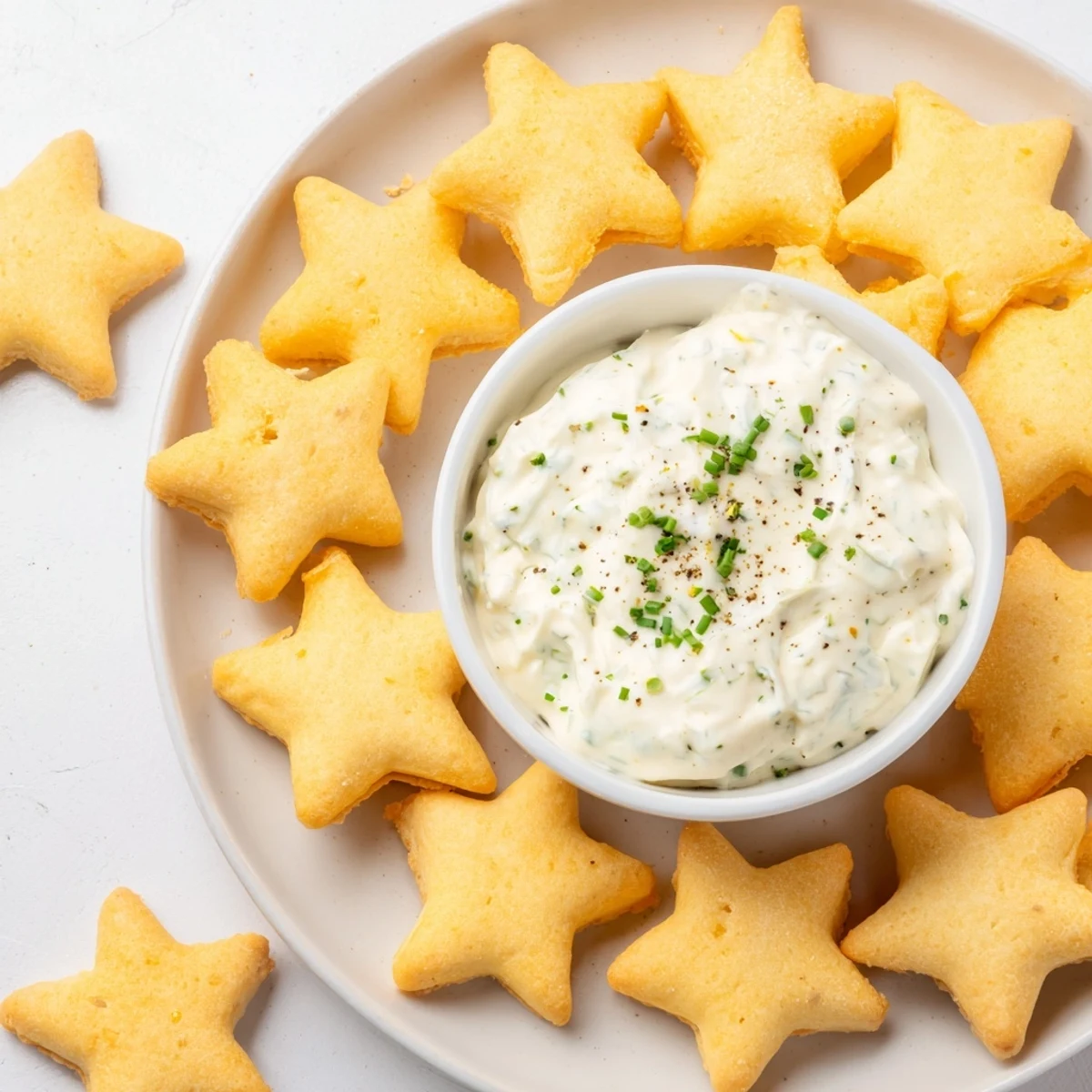 Golden, crisp Holiday Crackers, star-shaped and served with a creamy dip for holiday parties.