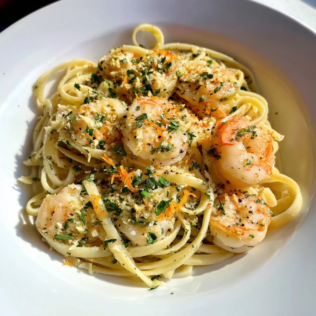 Bright, flavorful Lemon Herb Pasta with Shrimp, with perfectly cooked shrimp and fresh basil.