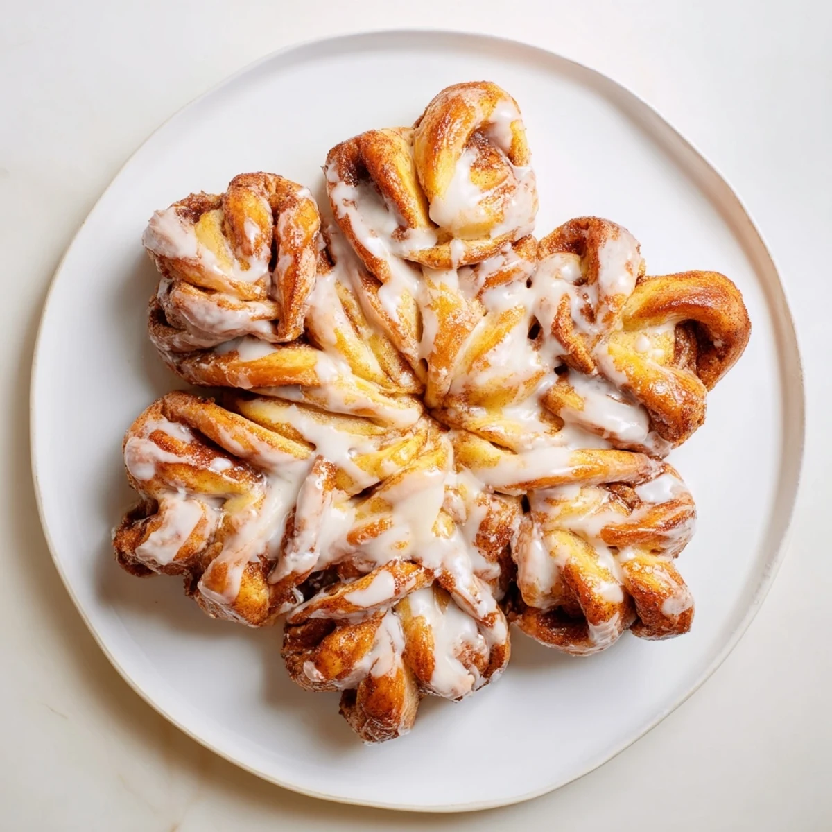 Close-up of a warm Cinnamon Roll Pull-Apart Snowflake, featuring soft swirls of cinnamon and sugar.