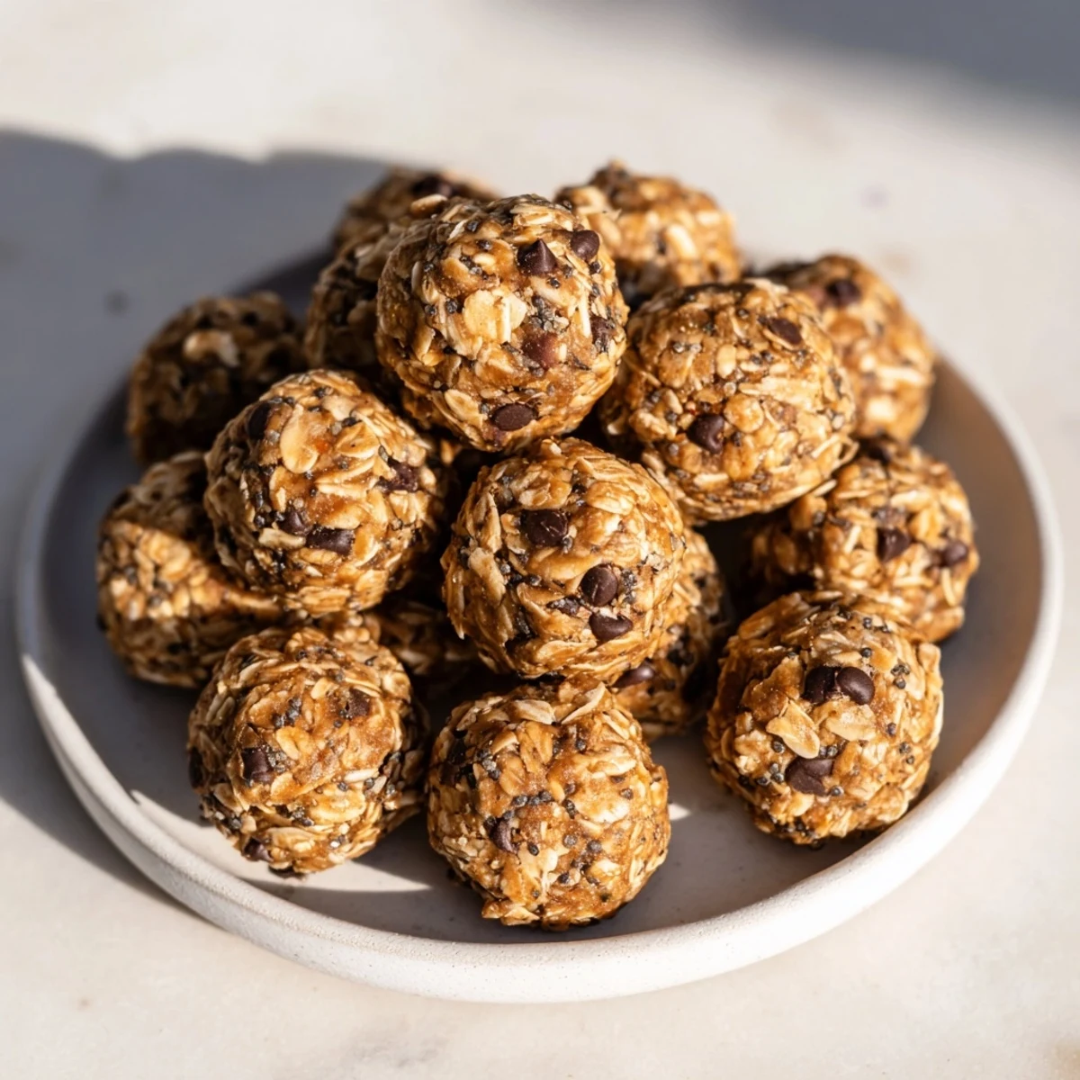 Chewy Almond-Chia Energy Bites with dark chocolate, perfect for a quick and wholesome snack.