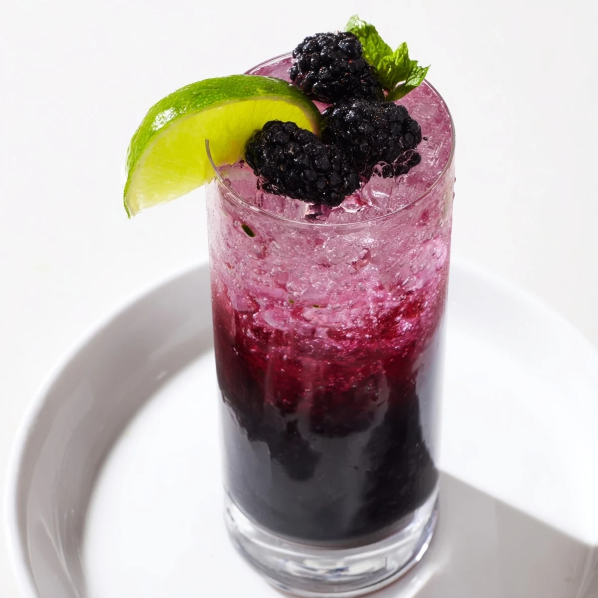 Dark Matter Mocktail, layered with black and purple hues, perfect for a striking, refreshing beverage.
