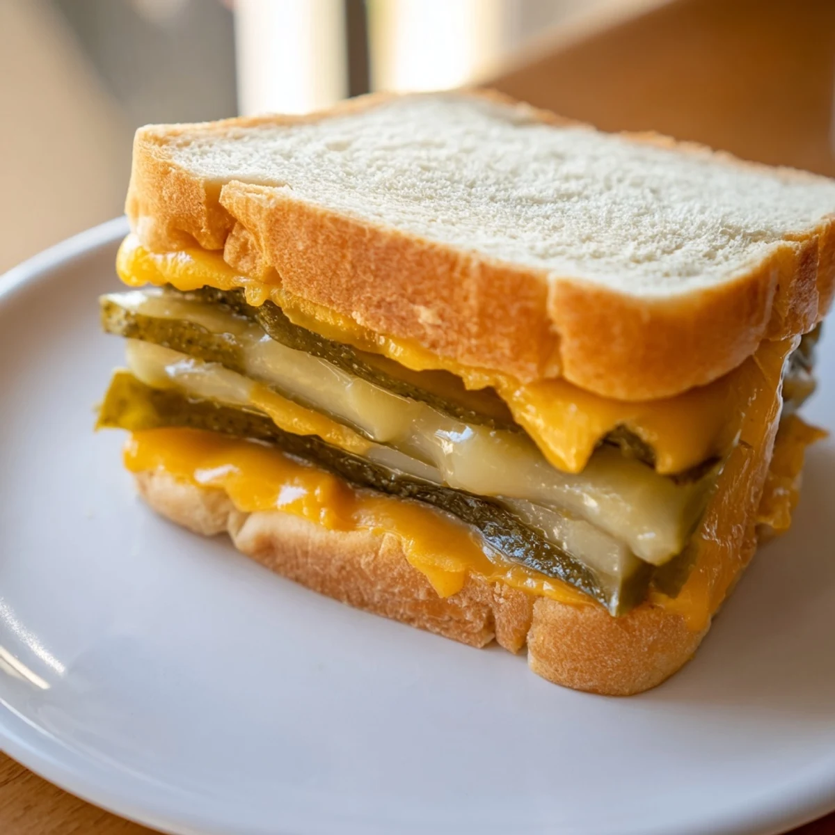 Savory Pickle Bread Sandwich, featuring bubbly cheese and a refreshing dill pickle layer, perfect for lunch.