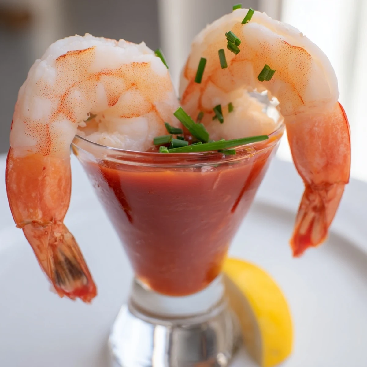 A close-up of delicious Retro Prawn Cocktail Shooters, perfect party appetizers served in shot glasses.