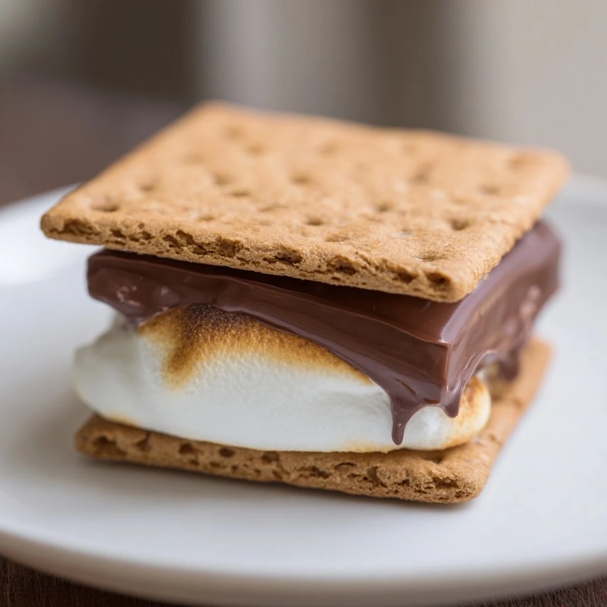 Air Fryer Smores: a close-up of the delicious melty chocolate and marshmallow treat.
