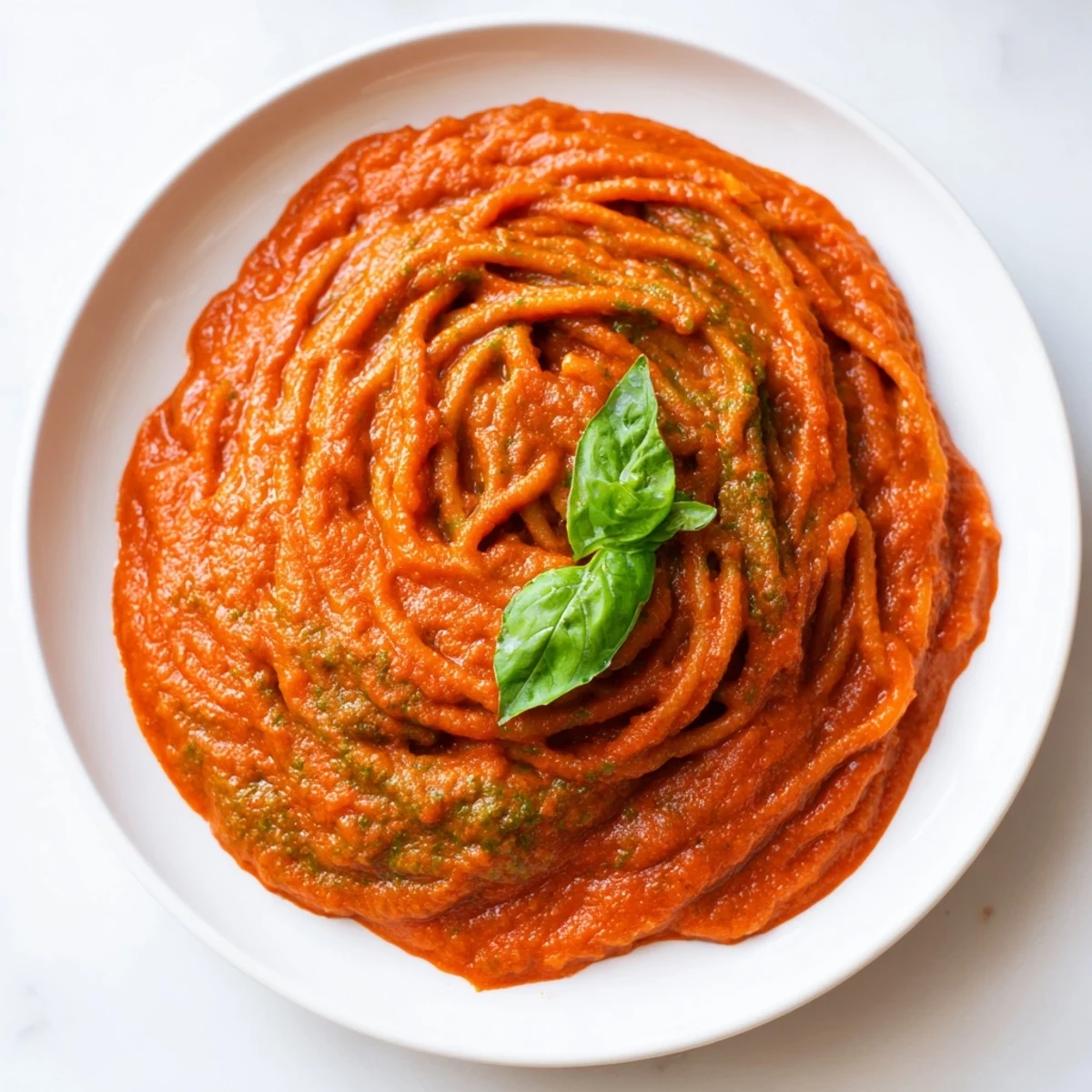 Smooth and creamy Hidden Veggie Tomato Pasta Sauce simmered for 20 minutes, ready for easy weeknight meals.