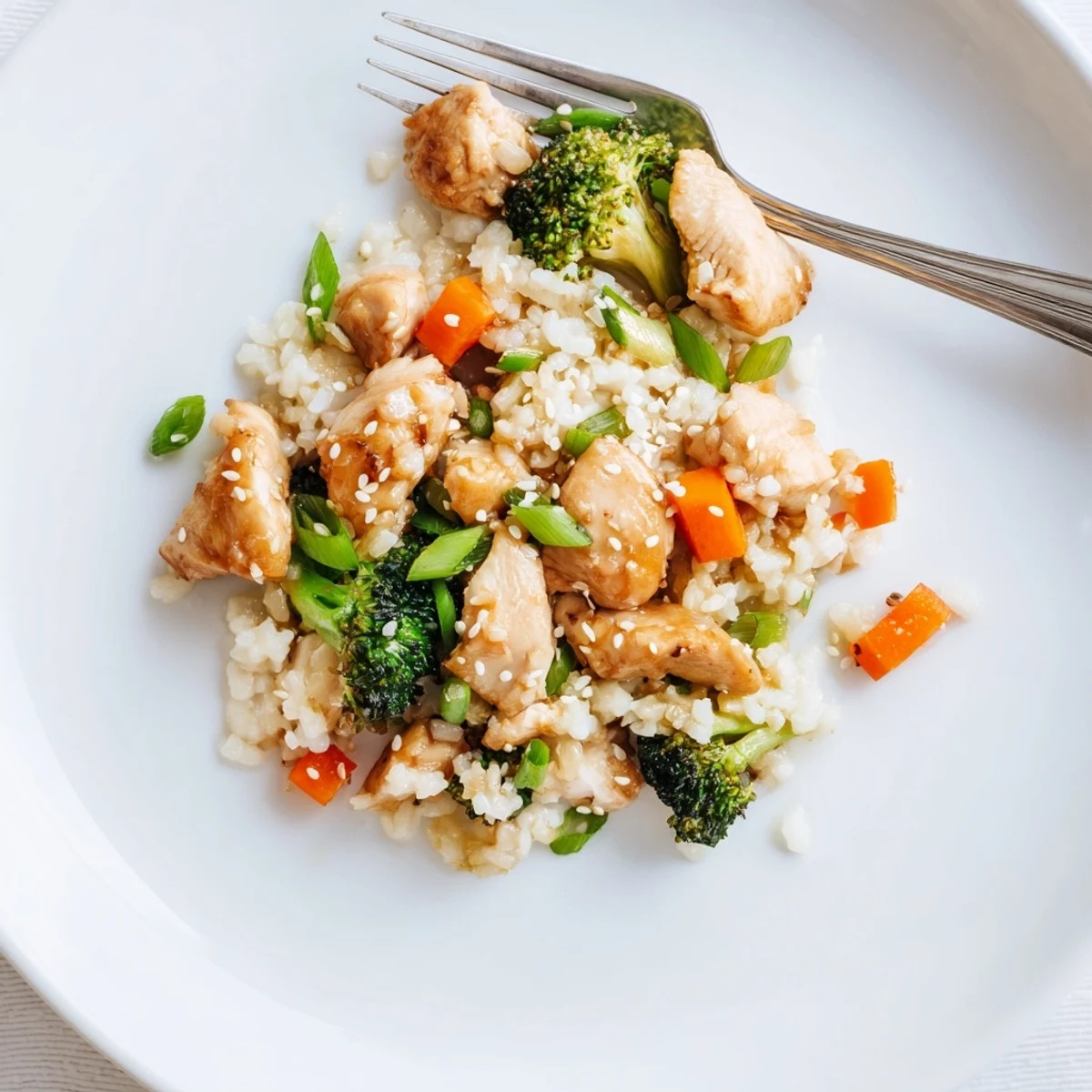The One Pan Honey Garlic Chicken Broccoli Rice is served steaming hot with golden chicken, fluffy rice, and bright green broccoli florets.  