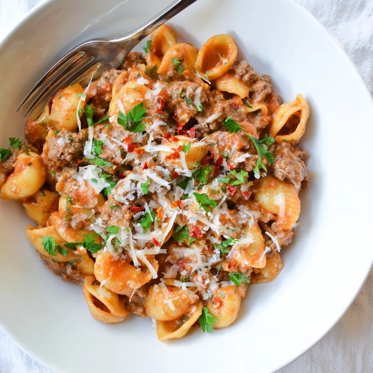 One Pot Creamy Beef and Shells