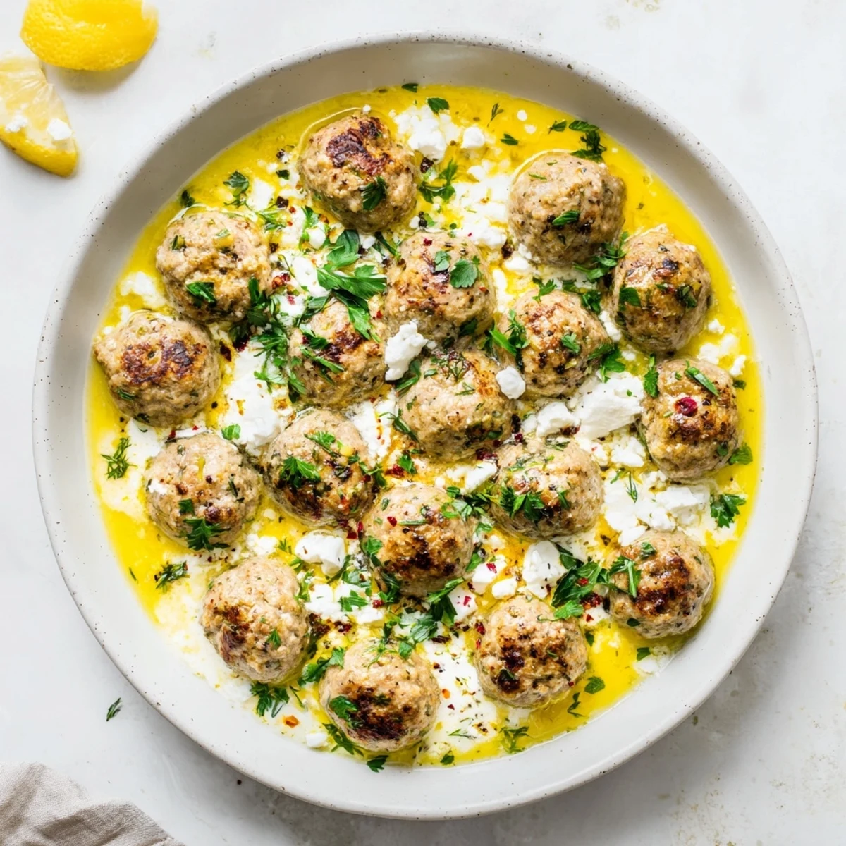 Delectable Instant Pot Greek Meatballs, tender and juicy, smothered in creamy lemon-feta, ready to enjoy.