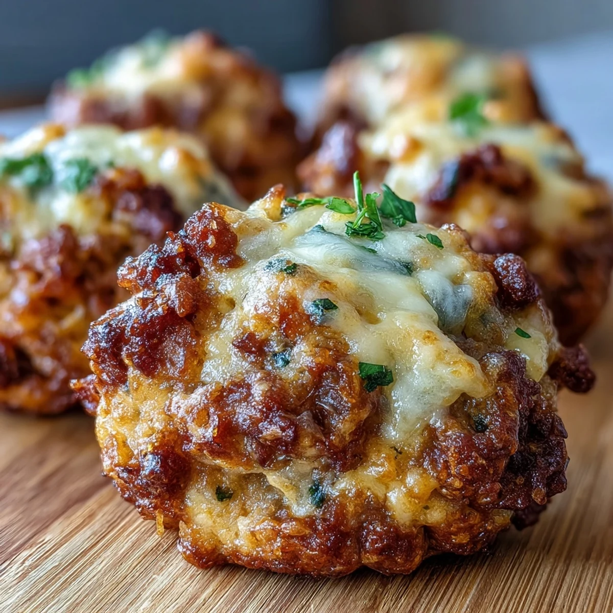 Spicy Rotel Sausage Balls arranged on a serving platter with a bowl of creamy chipotle dipping sauce and fresh parsley garnish.
