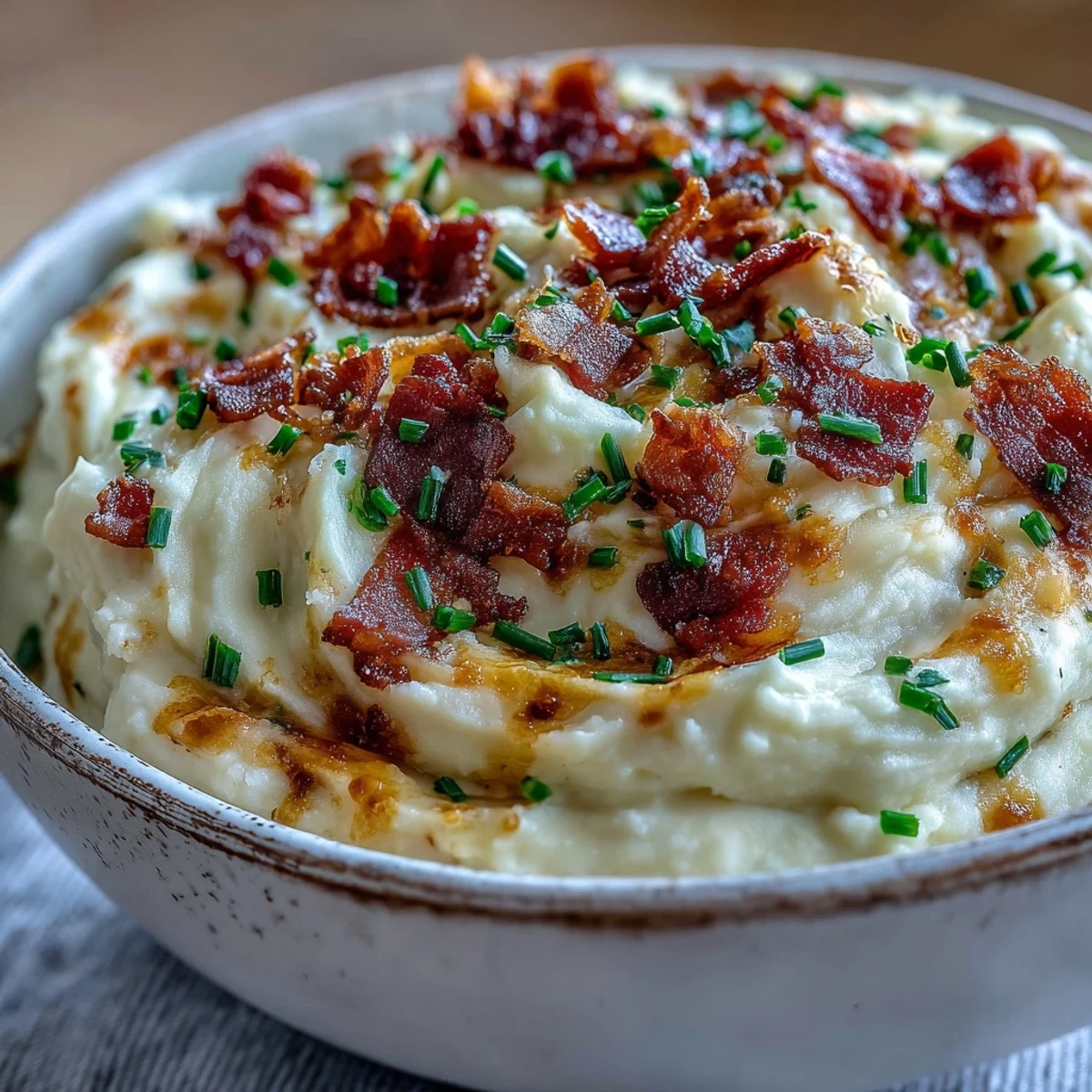 Freshly roasted cauliflower and garlic blended into a rich, low-carb Keto Bacon and Cheddar Cauliflower Mash for a comforting side dish.