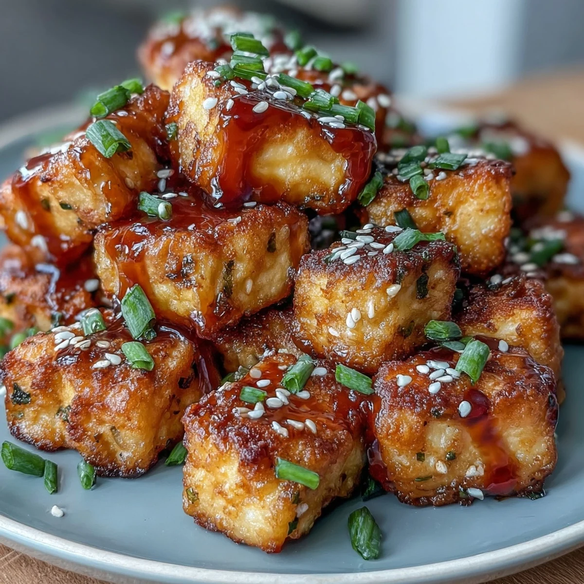 Crispy tofu nuggets tossed in tangy sweet chili sauce, served hot as a satisfying plant-based main or party appetizer.