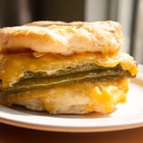 Golden-brown Pickle Bread Sandwich, a low-carb treat with melted cheddar and vibrant pickle slices.
