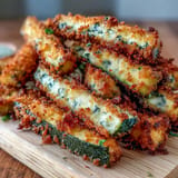 Oven-baked Parmesan zucchini fries, a healthy, golden appetizer with a savory crunch.