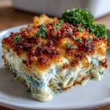 Comforting Crispy Cabbage Alfredo Bake, a vegetarian casserole baked to perfection.