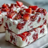 Deliciously creamy Strawberry Shortcake Frozen Yogurt Bark, a perfect summer dessert.