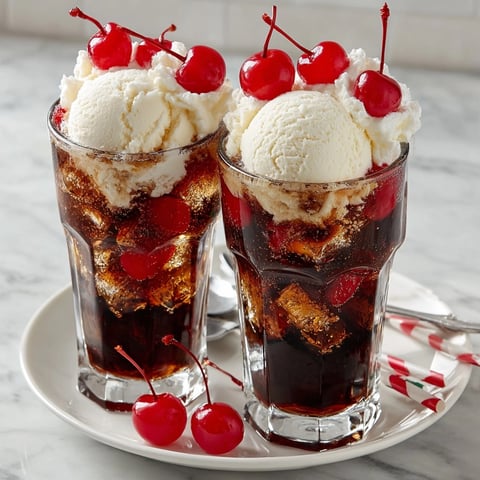 Rebel Float Cherry Cola Cream Fizz: Cold cherry cola with vanilla ice cream, and a sweet, bubbly dessert drink.