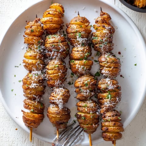 Crispy Air-Fryer Tornado Potatoes, garnished with fresh parsley and chili flakes.  
