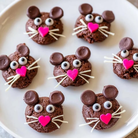 Fudgy Silly Rat Cake Brownie Bites, rich chocolate treats beautifully decorated showcasing playful rat faces.