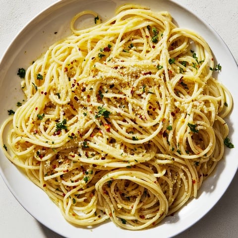Steaming Aglio e Olio Express Pasta: Spaghetti glistening with a garlic-infused olive oil and chili flakes.