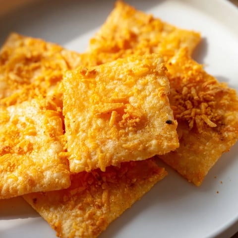 Golden, crispy Crispy Cheeto Cheese Crackers, a perfect party snack with visible cheese and Cheeto crumbs.