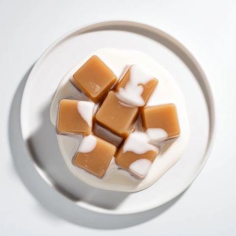 Coffee jelly dessert served in clear glasses, topped with luscious whipped cream, delicious.